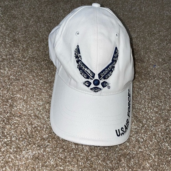 Women's Air Force cap hat baseball white blue blinged rhinestone adjustable - Picture 4 of 4
